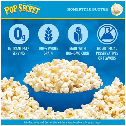 Pop Secret Microwave Popcorn, Homestyle Butter Flavor, 3.2 oz Sharing Bags, 12 Ct