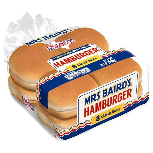 Mrs Baird's Hamburger Buns, 8 count, 12 oz