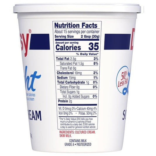 Daisy Pure and Natural Light Sour Cream, 50% Less Fat, 16 oz (1 lb) Tub (Refrigerated)