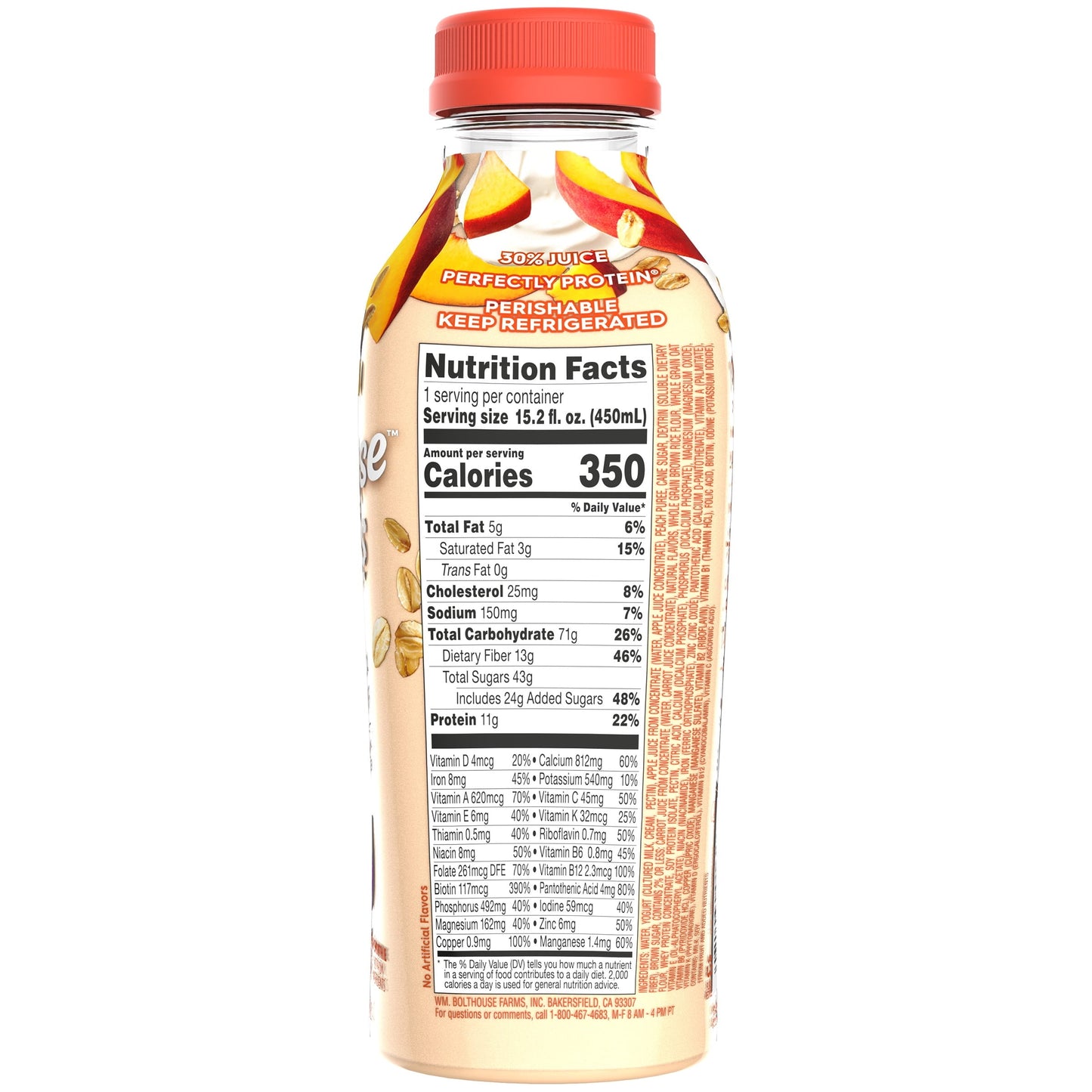 Bolthouse Farms Fruit Smoothie, Peach Parfait, 15.2 fl. oz. Bottle