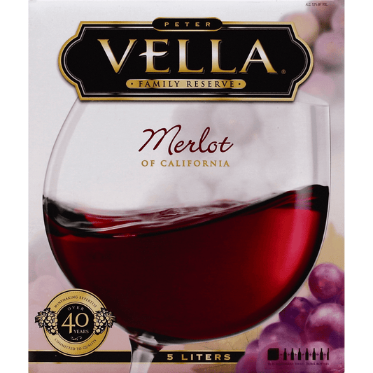 Peter Vella Merlot Wine, California,  5 Liter Paper Box