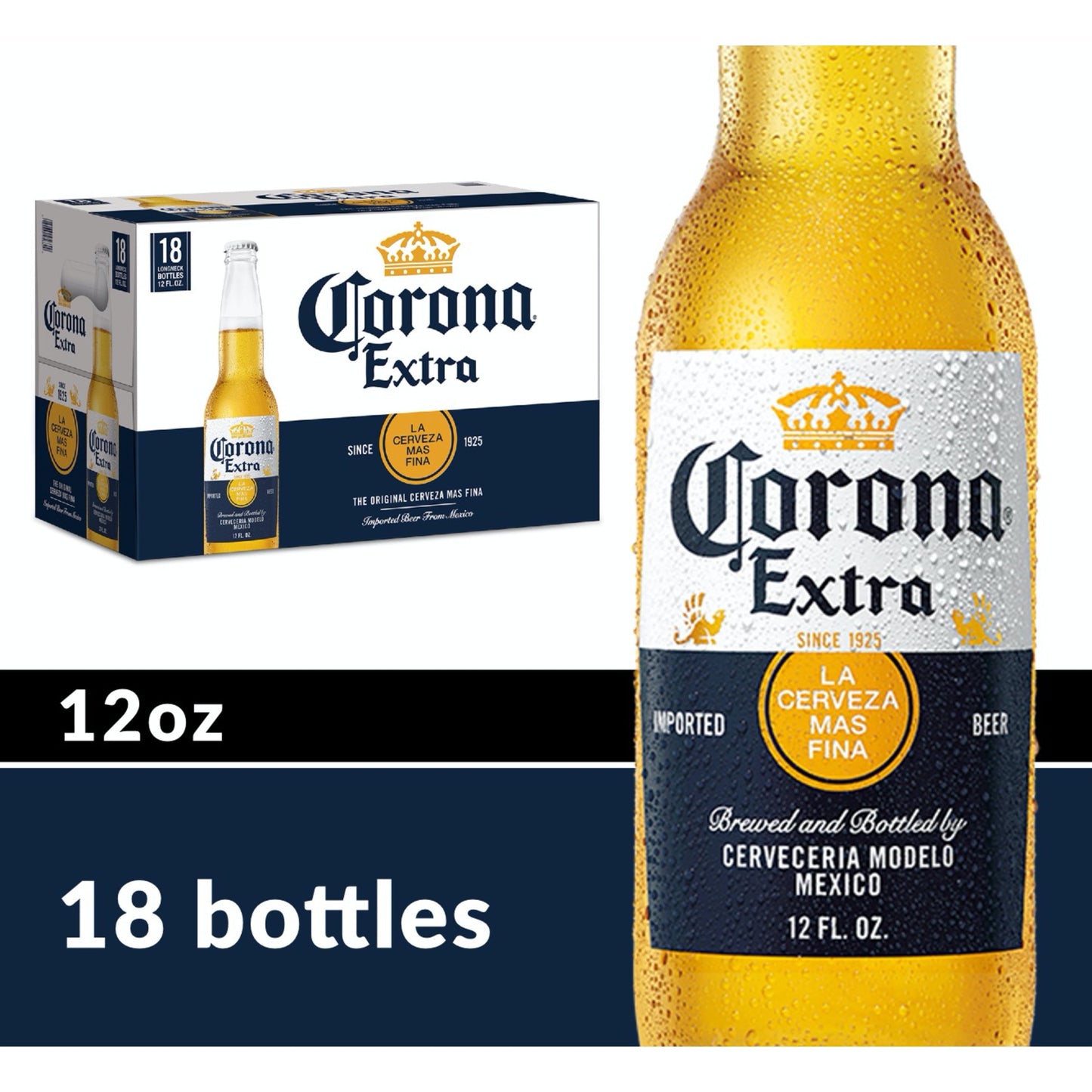 Corona Extra Mexican Lager Import Beer, 18 Pack Beer, 12 fl oz Bottles, 4.6% ABV