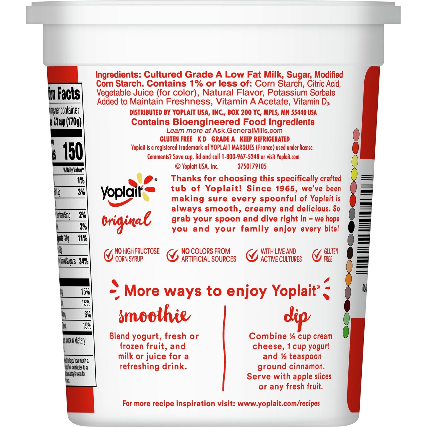 Yoplait Original Smooth Style Strawberry Flavored Low Fat Yogurt 32 OZ