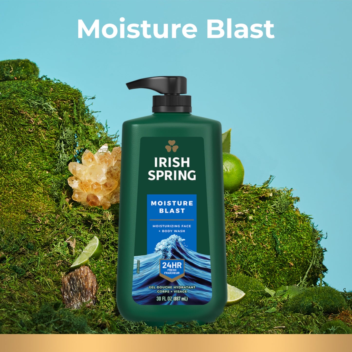 Irish Spring Moisture Blast Moisturizing Face and Body Wash, 30 oz Pump Bottle