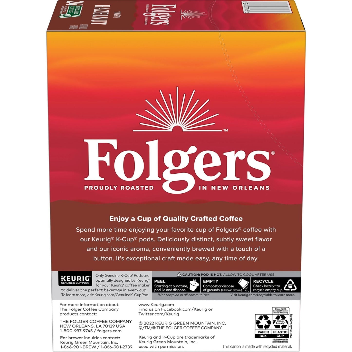 Folgers Toasty Hazelnut Artificially Flavored Coffee, Keurig K-Cups, 24 Count Box