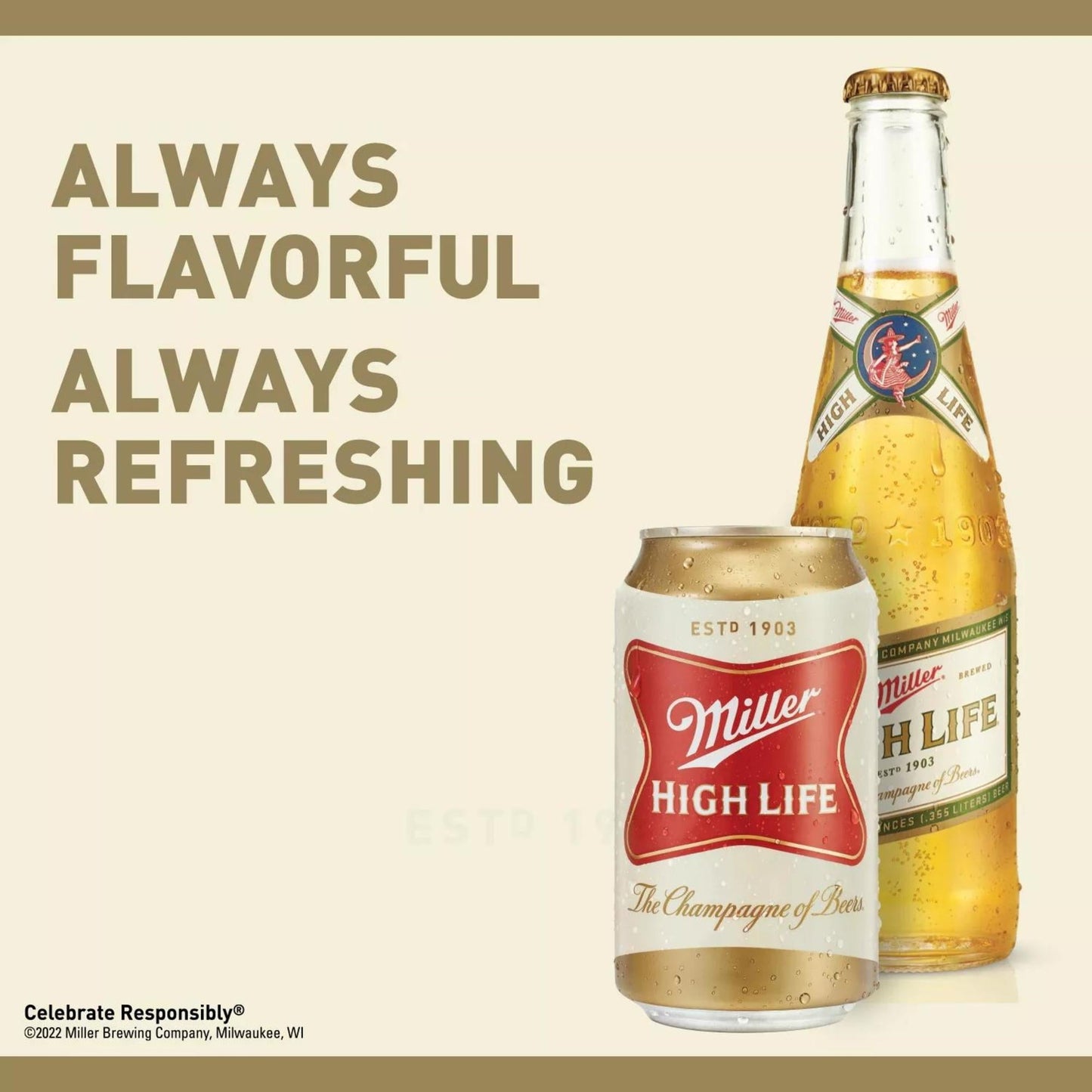 Miller High Life Lager Beer, 6 Pack, 12 fl oz Bottles, 4.6% ABV