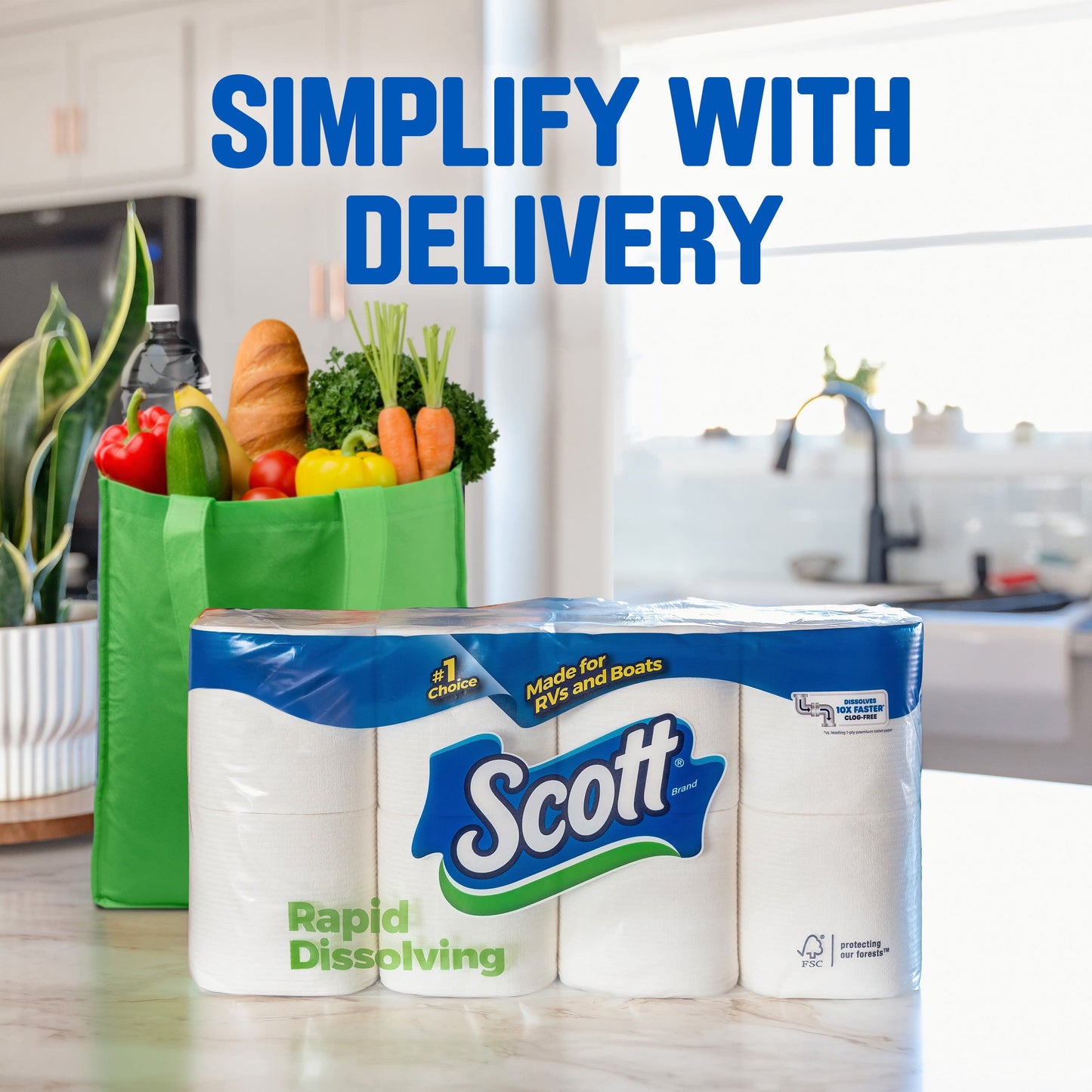 Scott Rapid-Dissolving Toilet Paper for RVs & Boats, 4 Double Rolls, 231 Sheets Per Roll (924 Total)