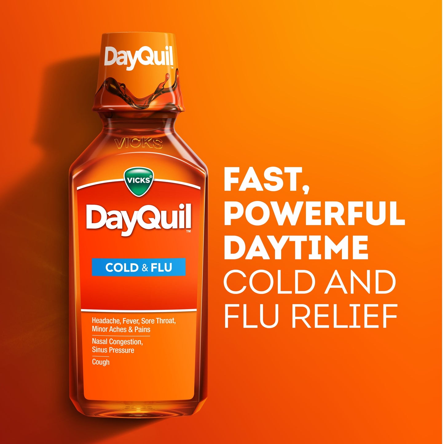 Vicks DayQuil Daytime Cold, Cough and Flu Liquid Medicine, over-the-Counter Medicine, 12 fl. oz.