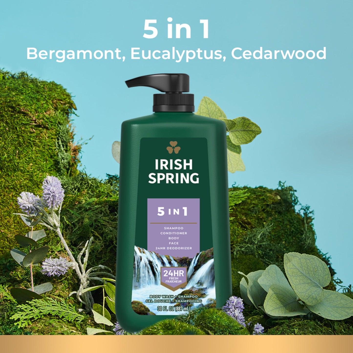 Irish Spring 5 in 1 Mens Body Wash Pump, Body Wash for Men, 30 Oz Pump