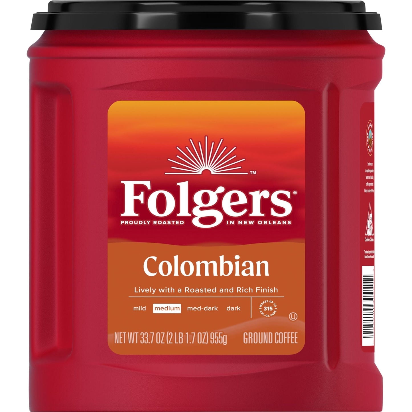 Folgers Colombian Coffee, Medium Roast Ground Coffee, 33.7 Ounce Canister