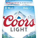 Coors Light Lager Beer, 9 Pack, 16 fl oz Bottles, 4.2% ABV