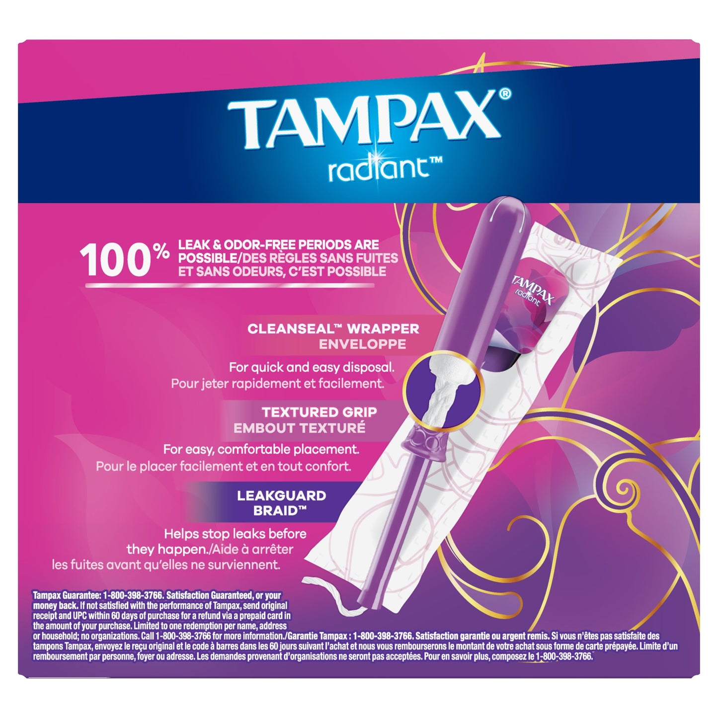 Tampax Radiant Tampons with LeakGuard Braid, Super Absorbency, 28 Count