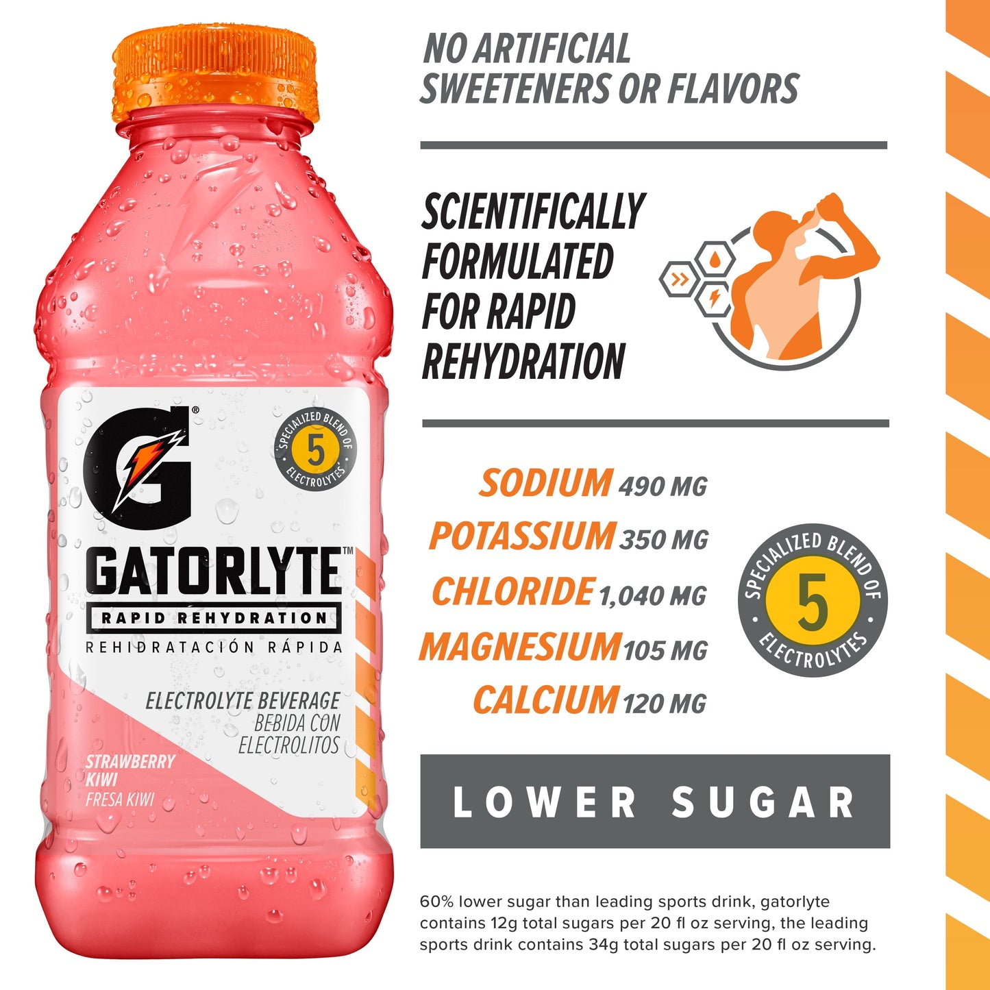 Gatorlyte Rapid Rehydration Electrolyte Beverage, Strawberry Kiwi, 20 oz Bottle