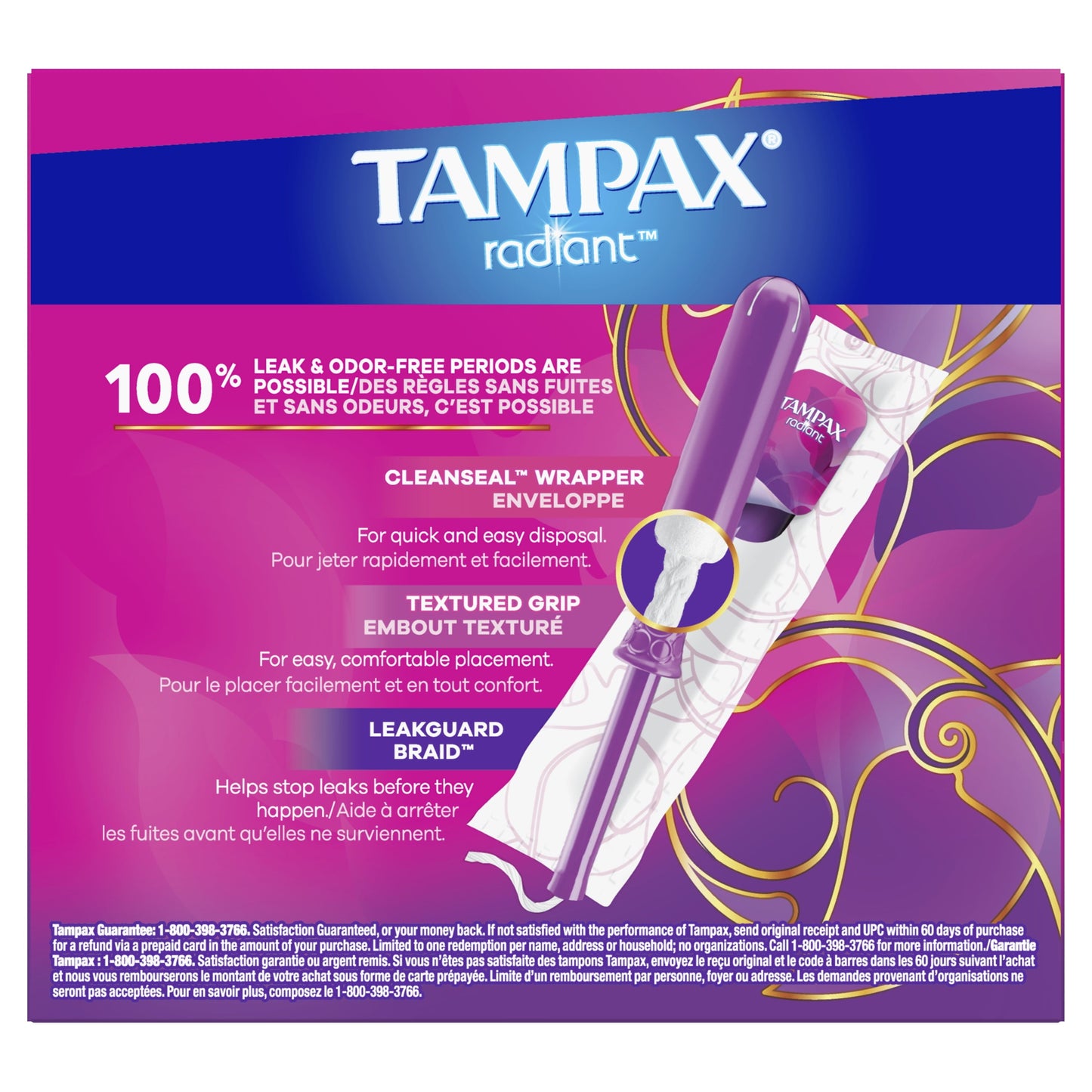 Tampax Radiant Tampons Duo Pack with LeakGuard Braid, Regular/Super Absorbency, 38 Ct