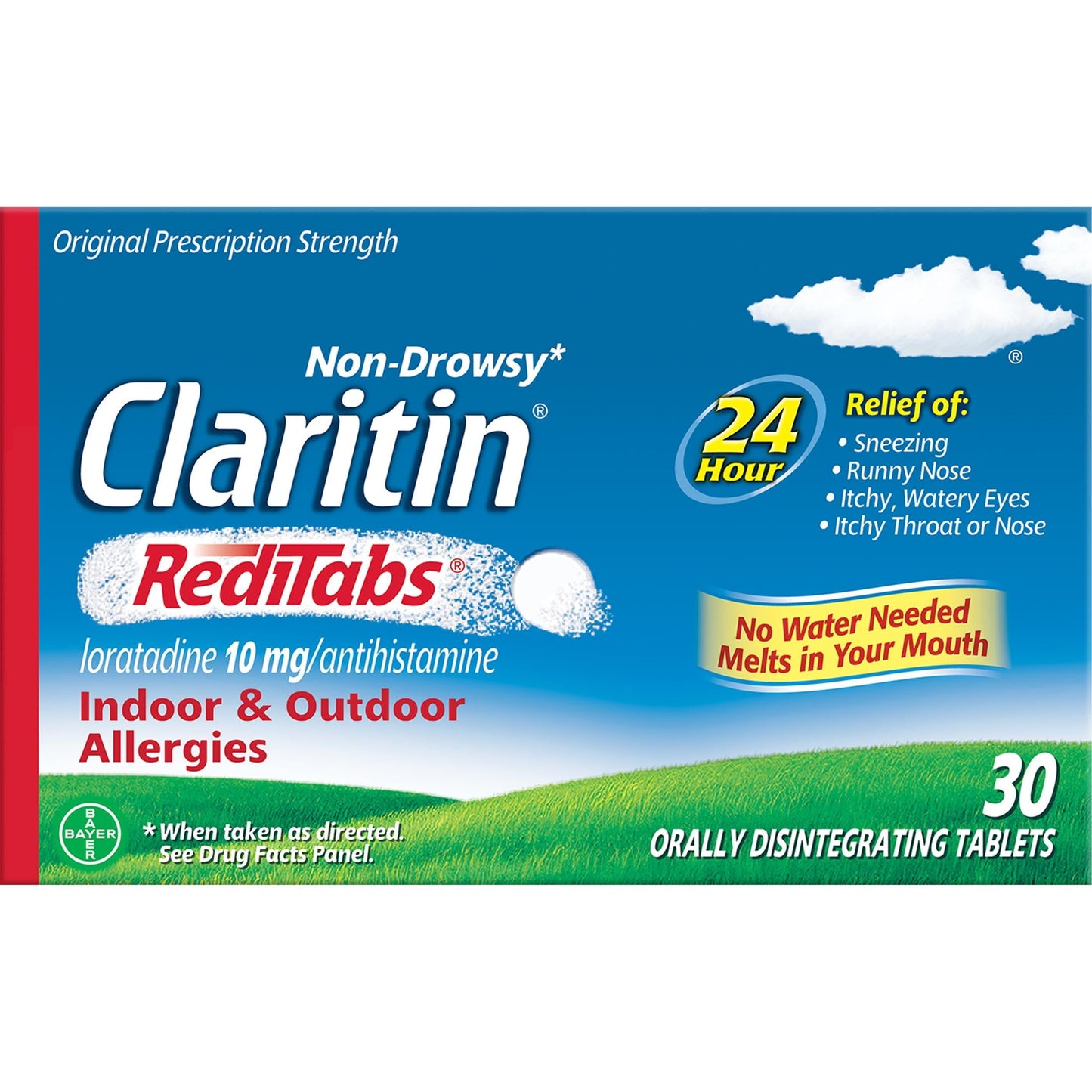 Claritin RediTabs 24 Hour Non-Drowsy Allergy Medicine, Loratadine Antihistamine Tablets, 30 Ct