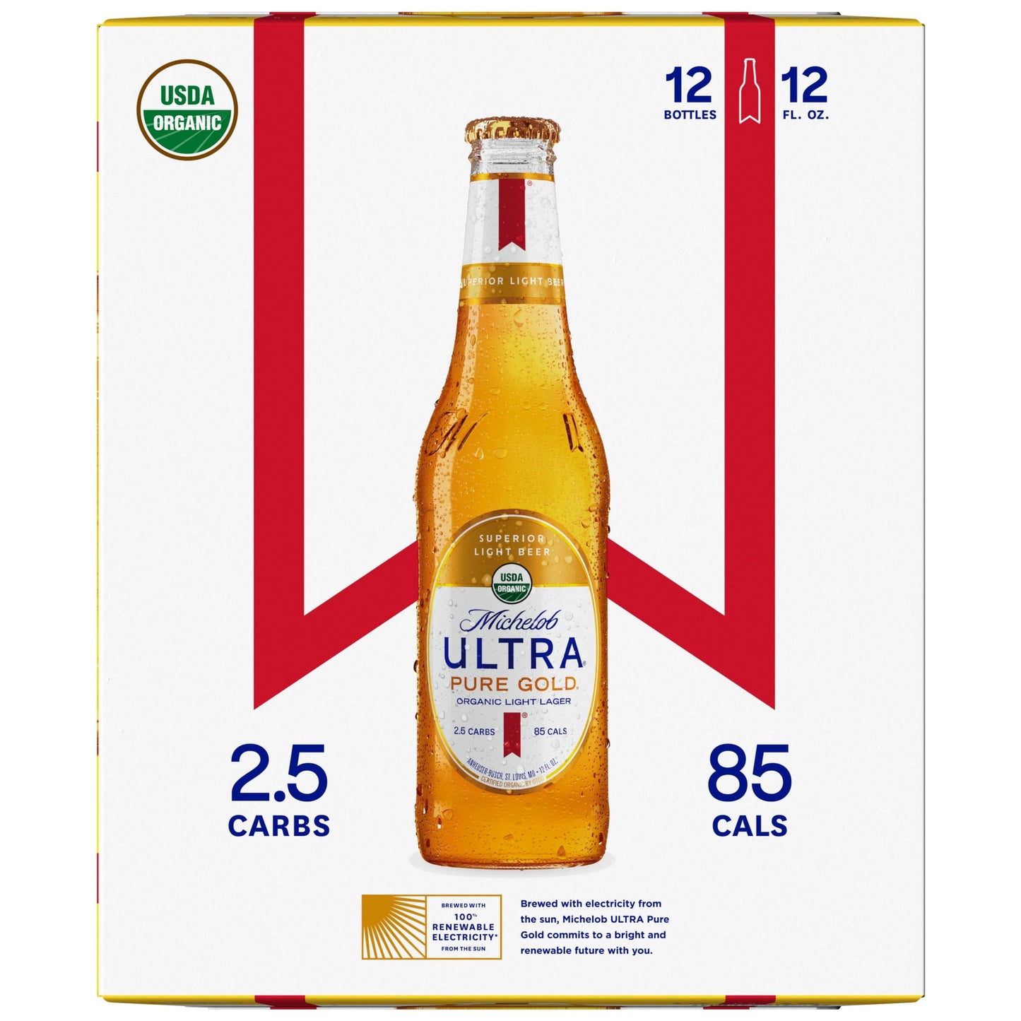 Michelob Ultra Pure Gold Organic Light Lager, 12 Pack Beer, 12 fl oz Bottles, 3.8 % ABV, Domestic