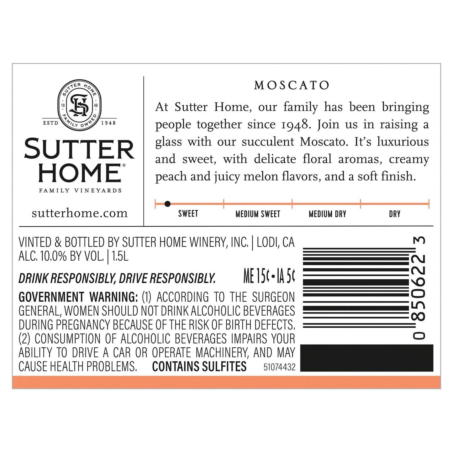 Sutter Home Moscato White Wine, 1.5 L Bottle