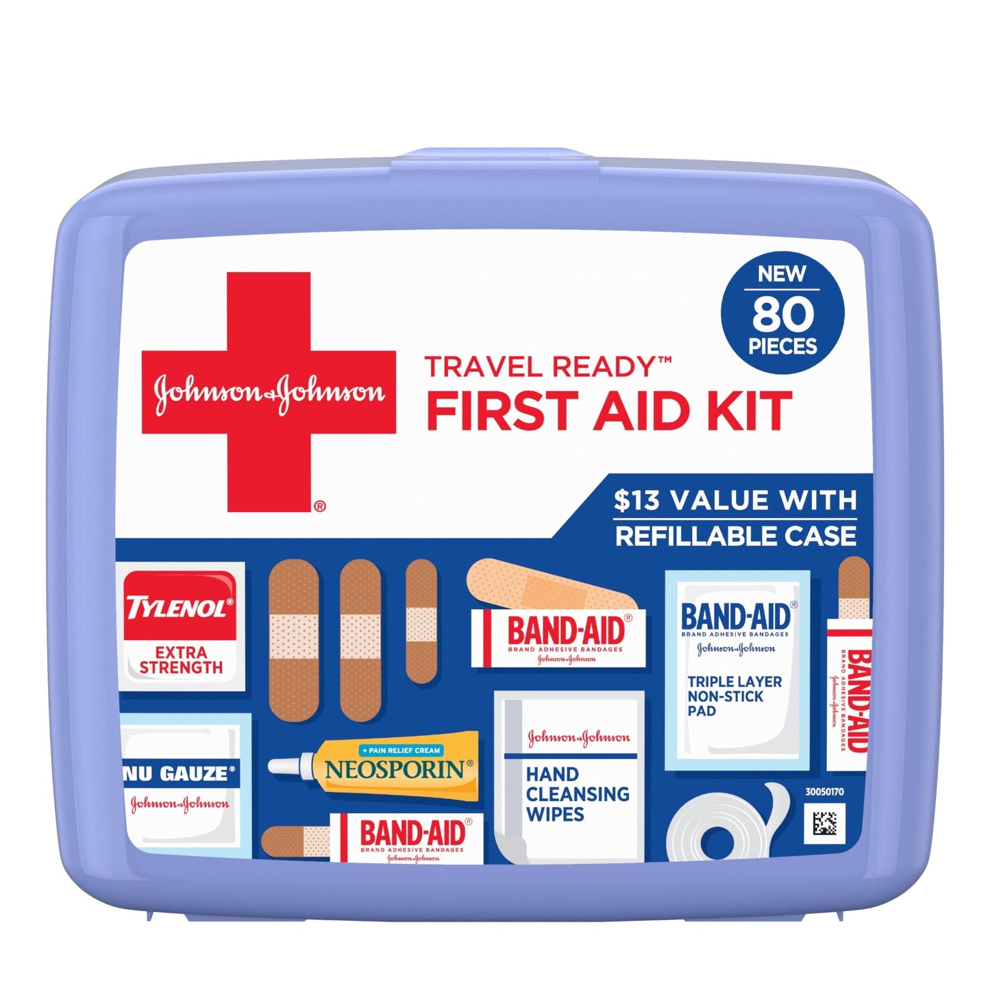 Johnson & Johnson Travel Ready Portable Emergency First Aid Kit, 80 pc