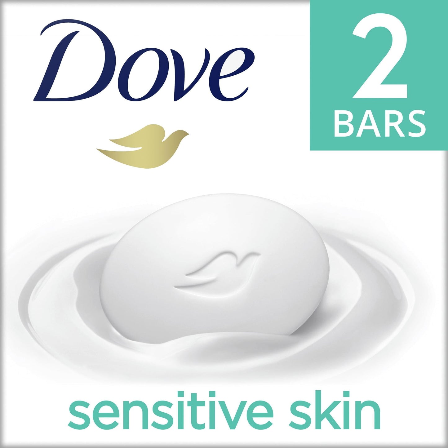 Dove Sensitive Skin Hypoallergenic Beauty Bar Soap, Fragrance Free, 3.75 oz (2 Bars)