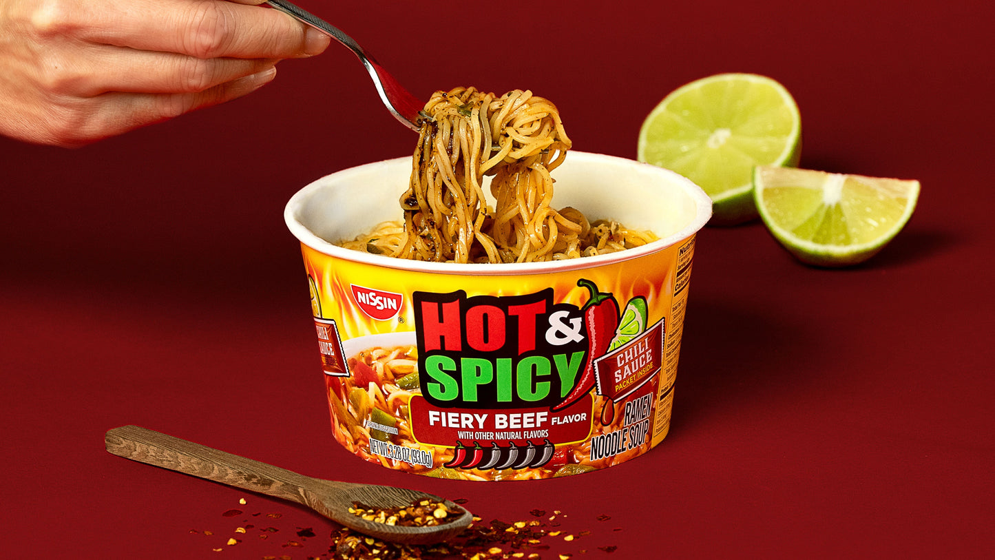 Nissin Bowl Noodles Hot & Spicy Beef Flavor Ramen Noodle Soup, 3.28 Oz