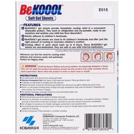 BeKoool Cooling Gel Sheets for Kids, Fever Relief, 6 Count