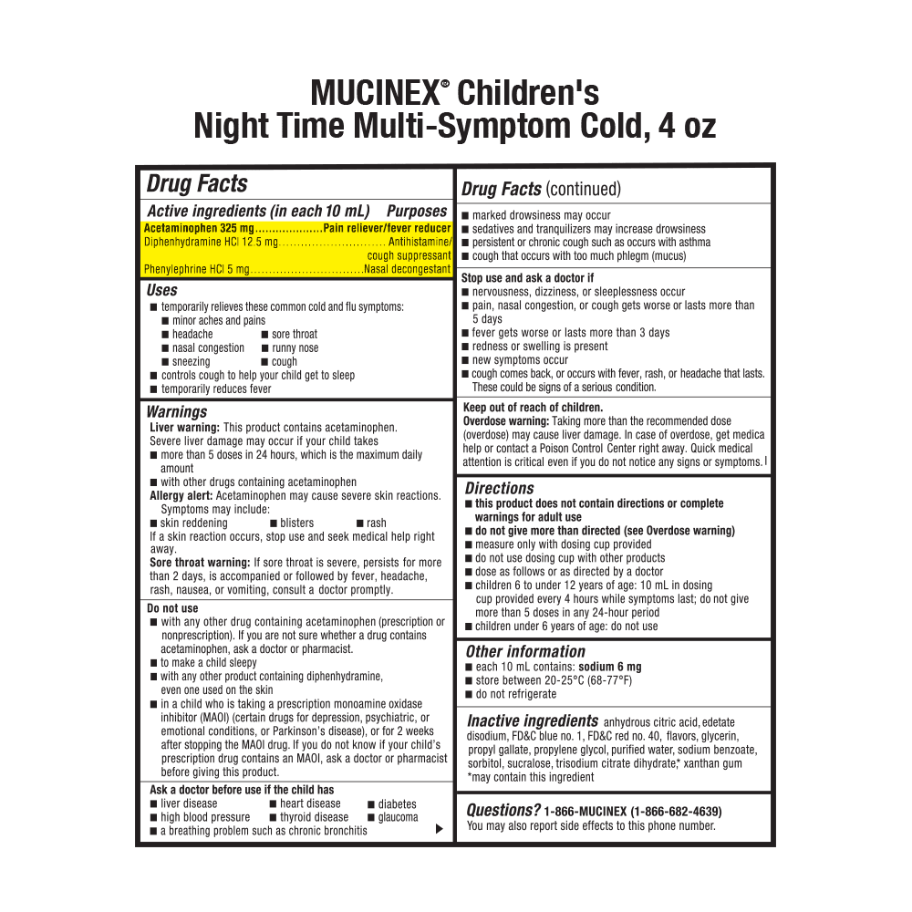 Mucinex Children's Night Time Cold Medicine, Multi-Symptom Relief, Mixed Berry, 4 fl oz