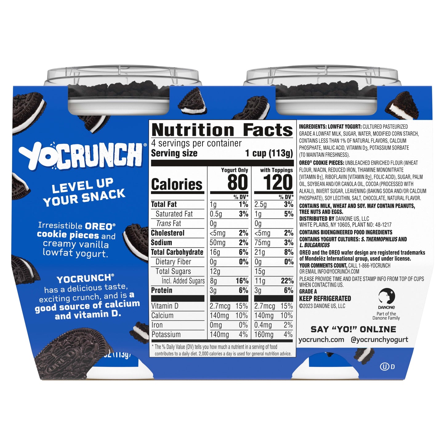 YoCrunch Low Fat Vanilla with OREO Yogurt, 4 Oz. Cups, 4 Count