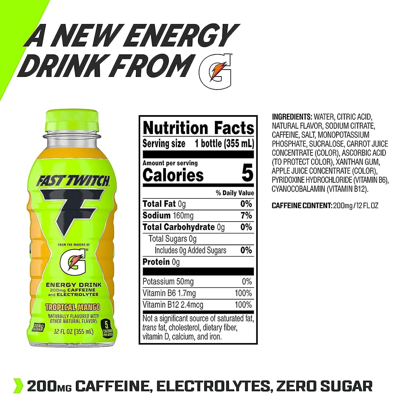Fast Twitch Energy drink from Gatorade, Tropical Mango, 12 fl oz