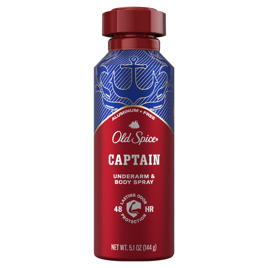Old Spice Men's Body Spray Aluminum Free Captain, 5.1 oz