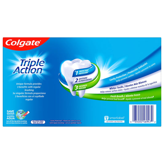 Colgate Triple Action Toothpaste, Original Mint, 3 Pack, 6 Oz Tubes