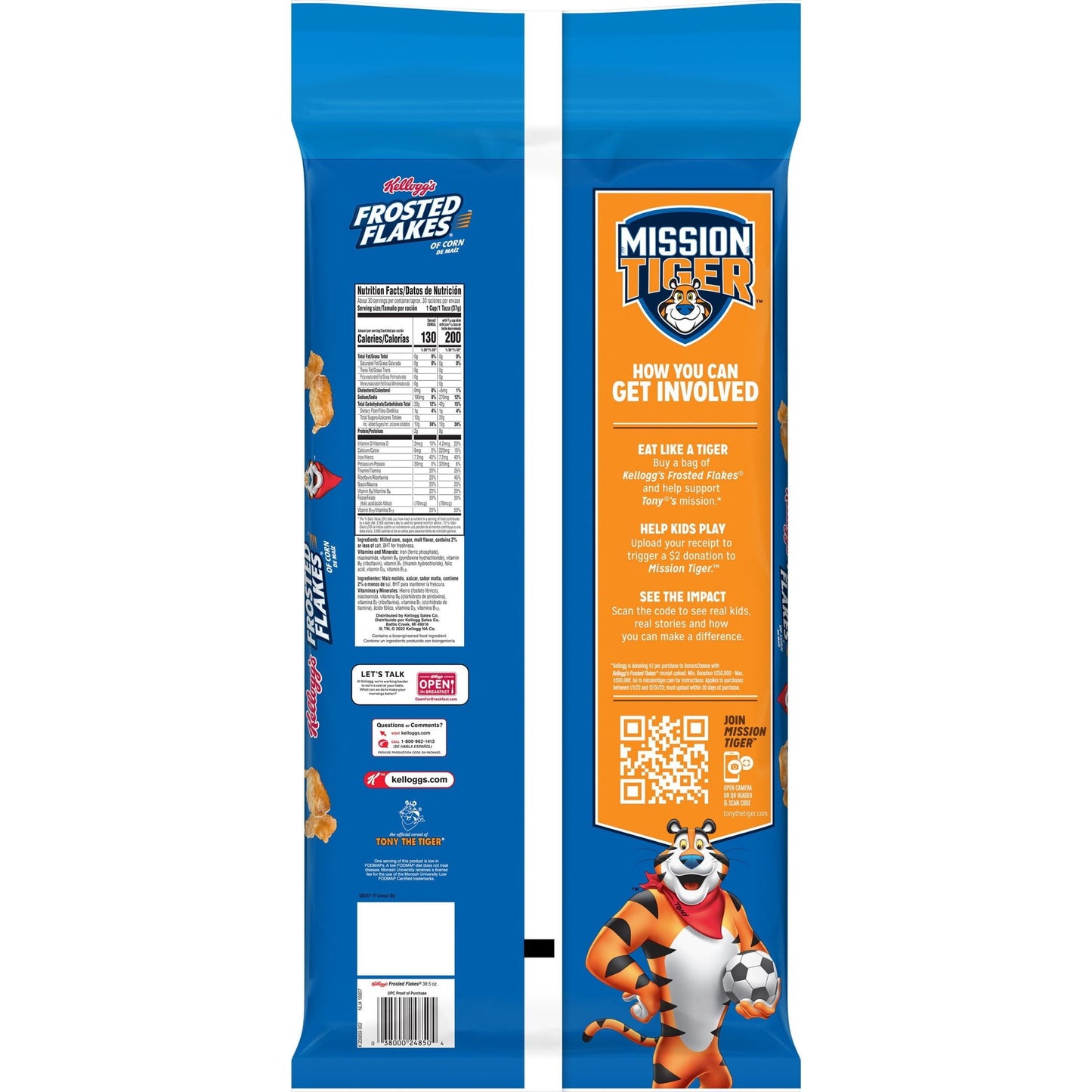 Kellogg's Frosted Flakes Original Cold Breakfast Cereal, 39.5 oz Bag