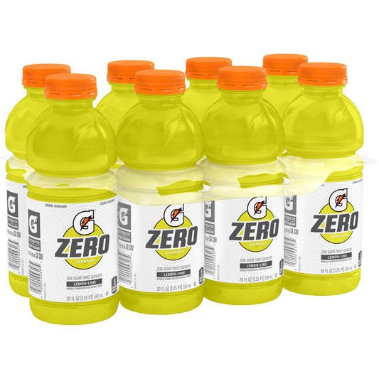 Gatorade G Zero Sugar Lemon Lime Thirst Quencher Sports Drink, 20 oz, 8 Pack Bottles