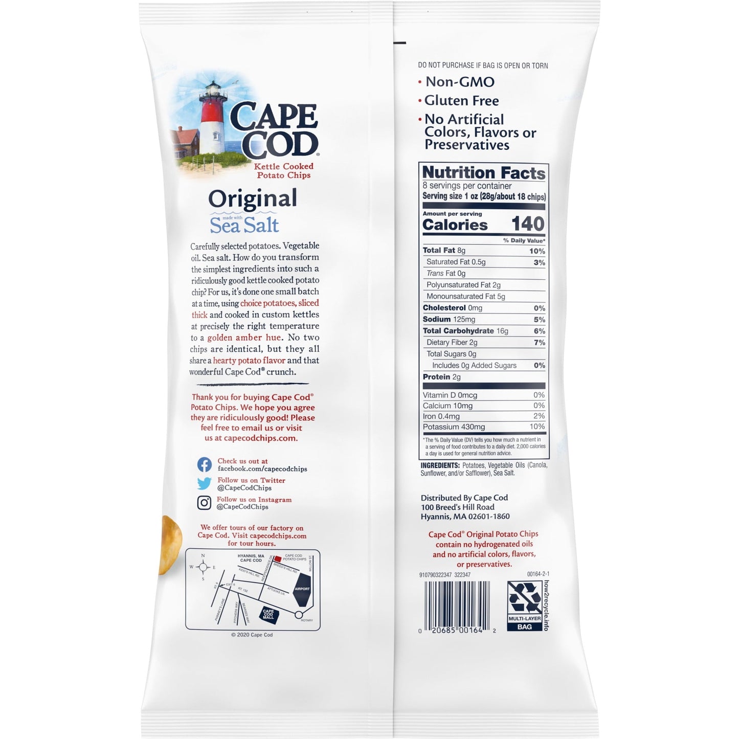 Cape Cod Potato Chips, Original Kettle Cooked Chips, 8 oz