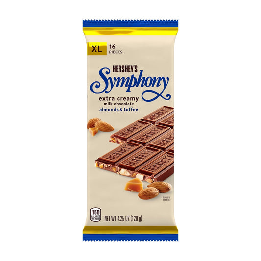 Hershey's Symphony Milk Chocolate, Almonds and Toffee XL Candy, Bar 4.25 oz, 16 Pieces