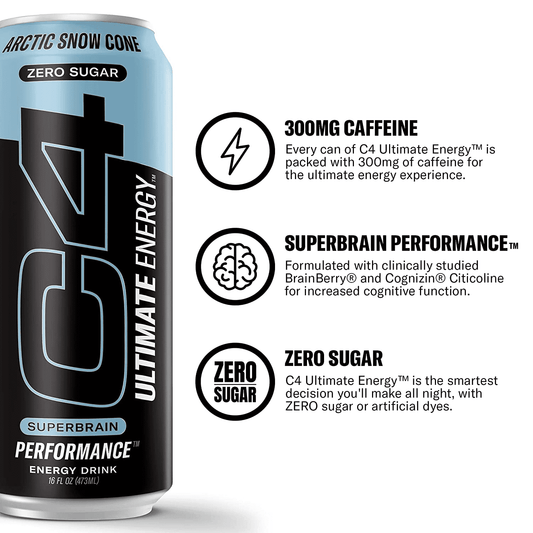 C4 Ultimate Arctic Snow Cone Energy Drink, 16 oz, Single Can