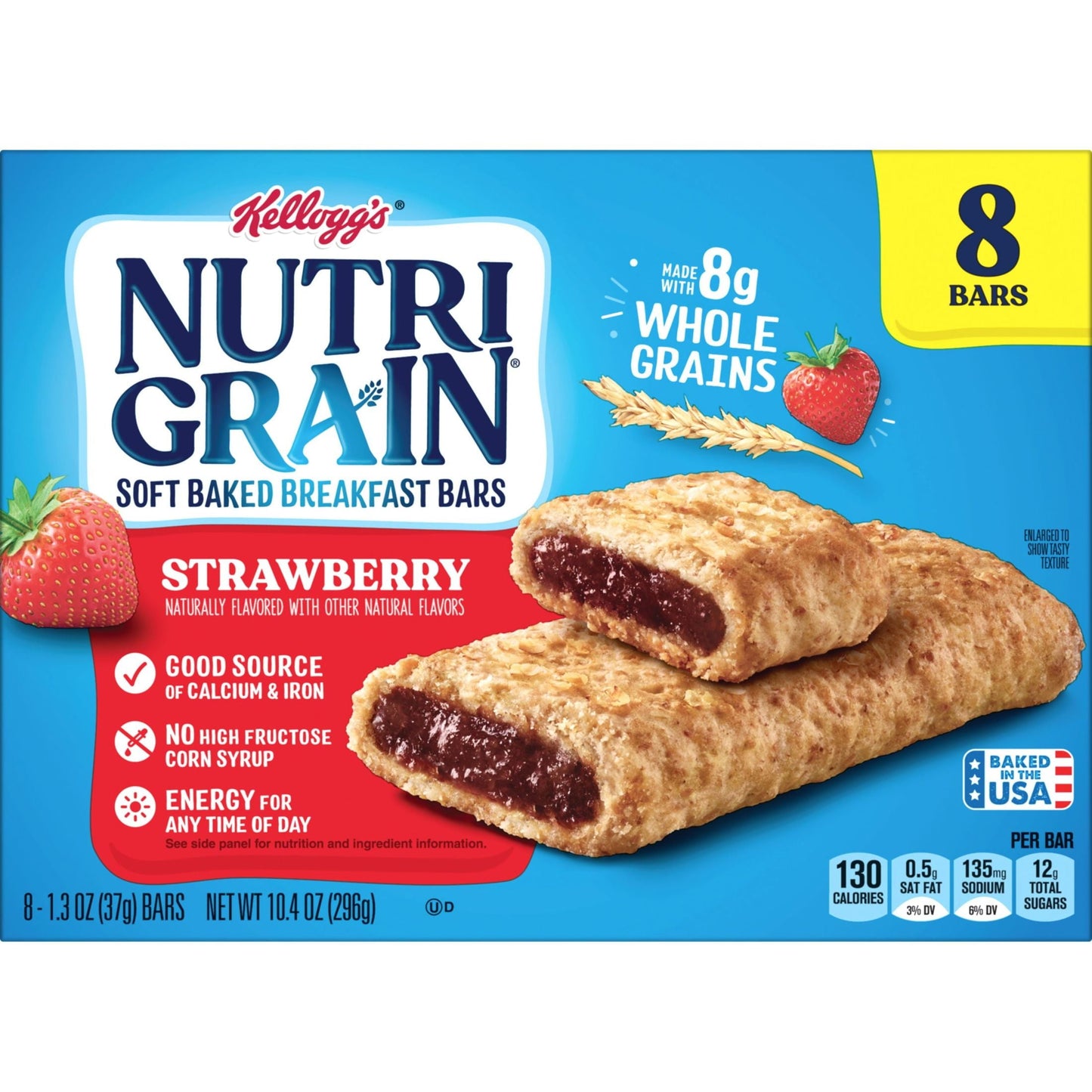 Kellogg's Nutri-Grain Strawberry Chewy Soft Baked Breakfast Bars, Ready-to-Eat, 10.4 oz, 8 Count