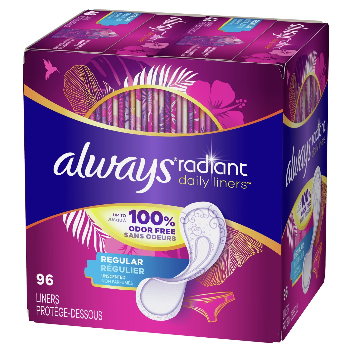 Always Radiant Daily Liners Light Absorbency, Regular Length, 96CT