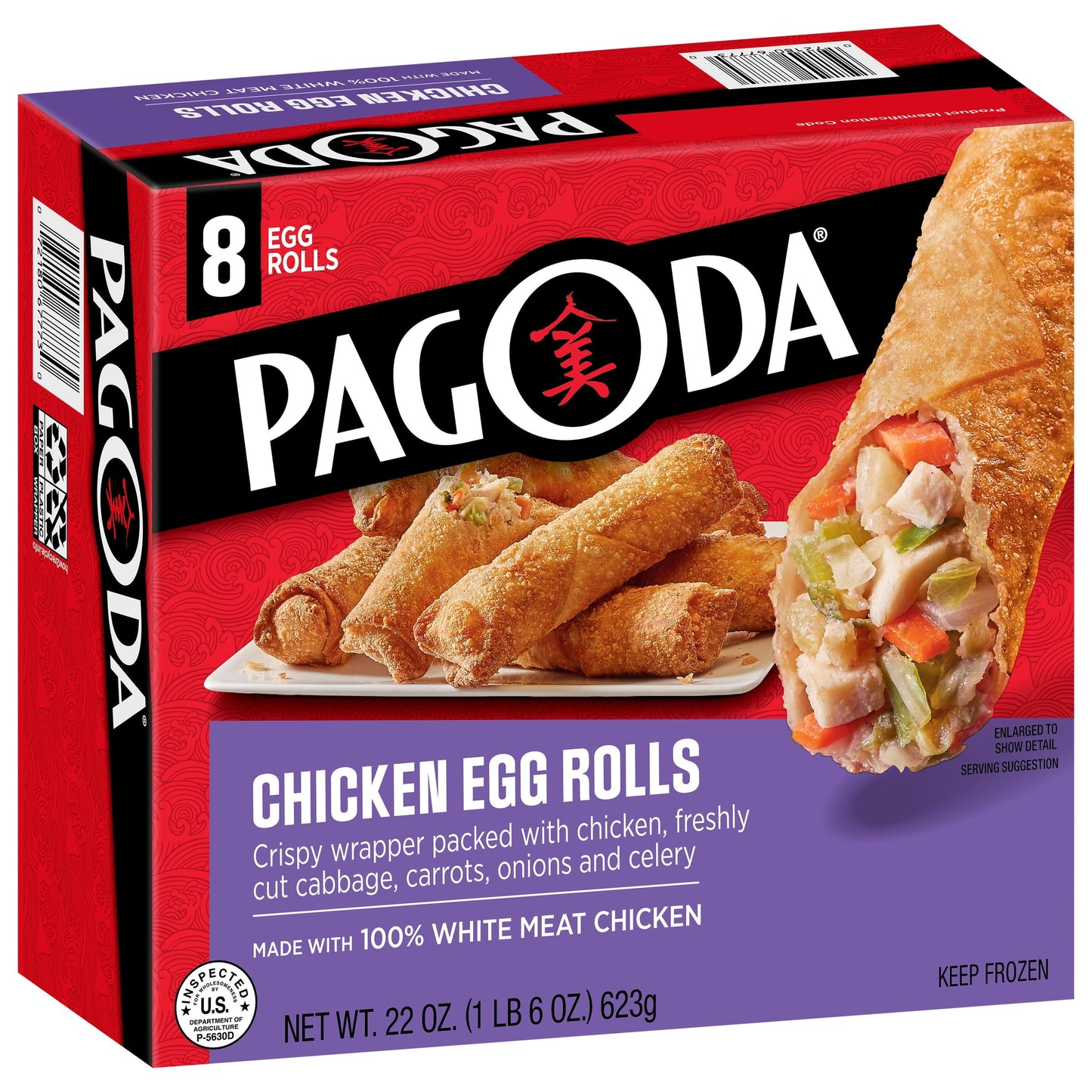 Pagoda 100% Crispy White Meat Chicken Egg Rolls, Frozen, 8 Ct. 22 oz