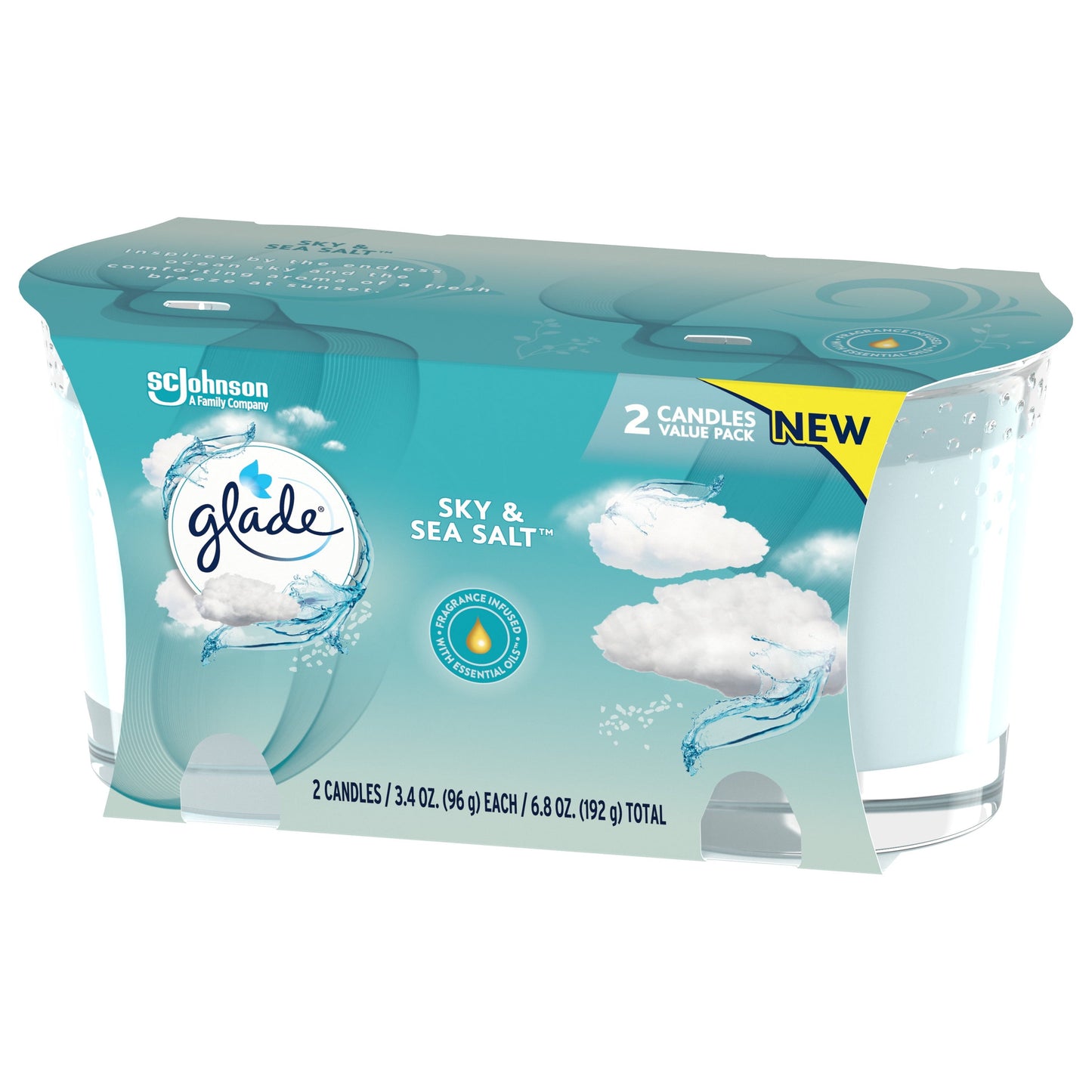 Glade Small Twin Candle, Scented Candles, Sky & Sea Salt, 3.4 oz, Pack of 2