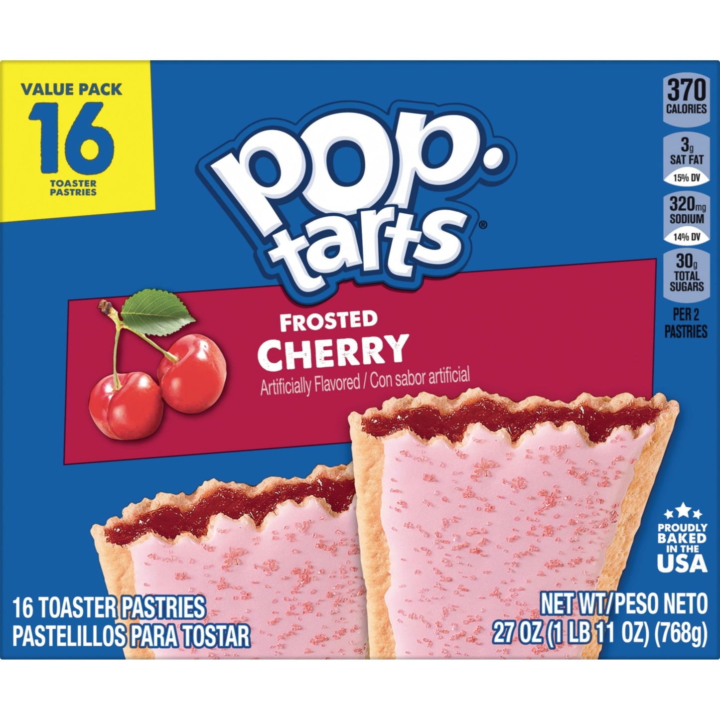 Pop-Tarts Frosted Cherry Instant Breakfast Toaster Pastries, Shelf-Stable, Ready-to-Eat, 27 oz, 16 Count Box