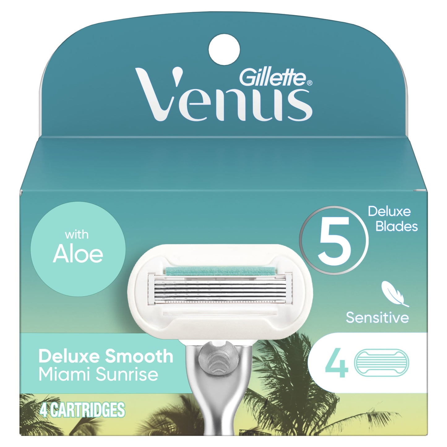 Venus Miami Sunrise Deluxe Smooth Sensitive, Women's Razor Refills, 4 Ct
