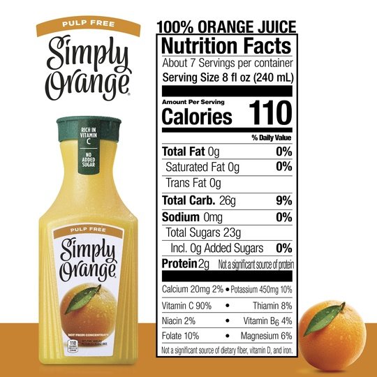 Simply Non GMO Orange Juice No Pulp, 52 fl oz Bottle