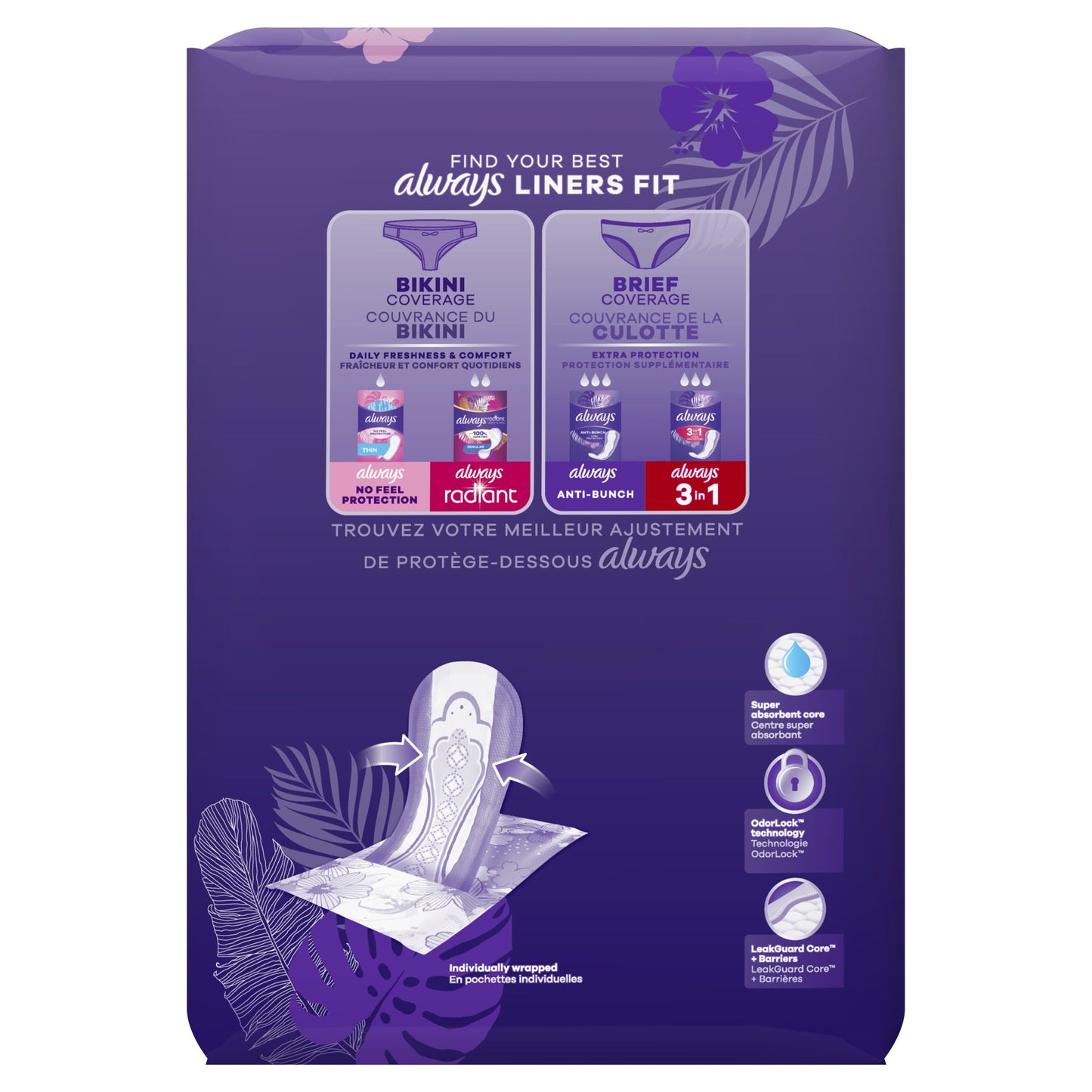 Always Xtra Protection 3-in-1 Daily Liners for Women, Extra Long Length with Leakguard, 32 CT