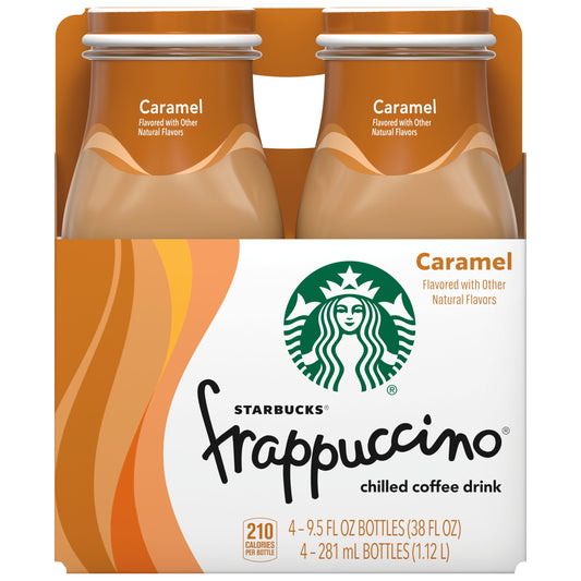 Starbucks Frappuccino Caramel Iced Coffee, 9.5 oz, 4 Pack Bottles