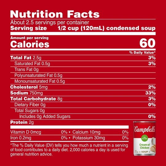 Campbell’s Condensed 98% Fat Free Cream of Chicken Soup, 10.5 Ounce Can