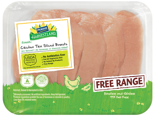 Perdue Harvestland, Thin-Sliced Boneless Chicken Breast, 25g Protein 4oz Svg, 1.1-1.7 lb. Tray