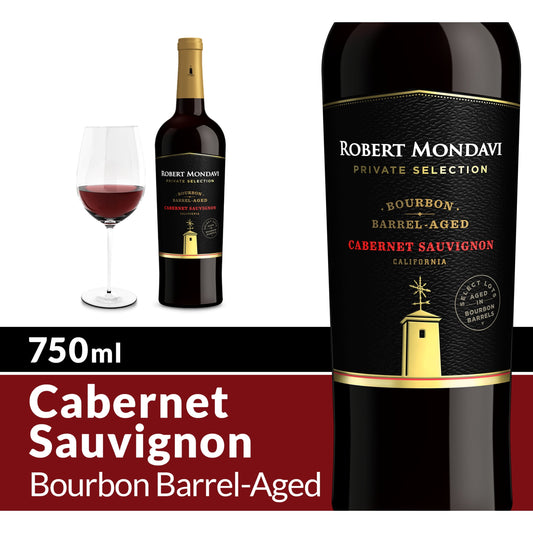 Robert Mondavi Private Selection Bourbon Barrel Aged Cabernet Sauvignon Red Wine, 750 ml Bottle, 14.5% ABV
