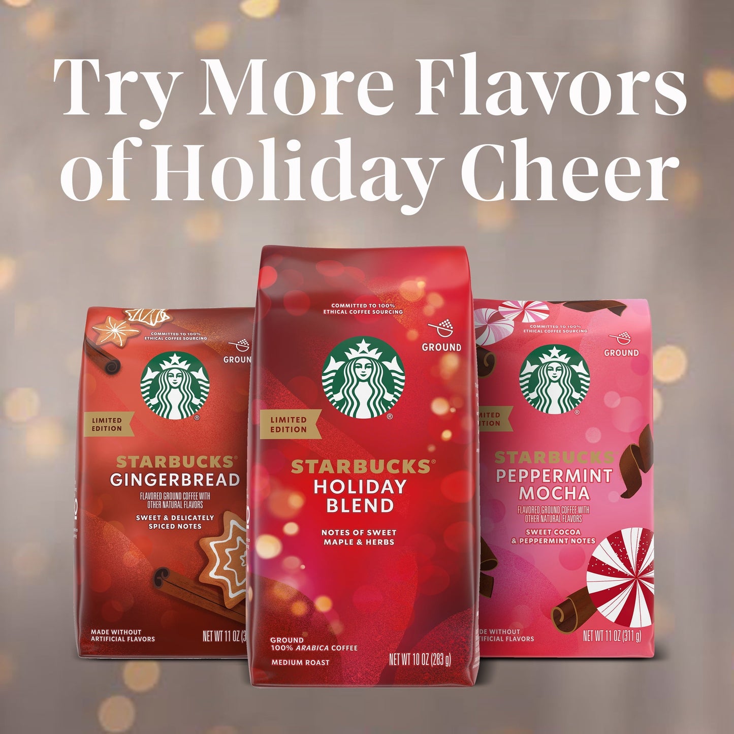 Starbucks Ground Coffee, Medium Roast Coffee, Holiday Blend, 1 Bag (17 Oz)