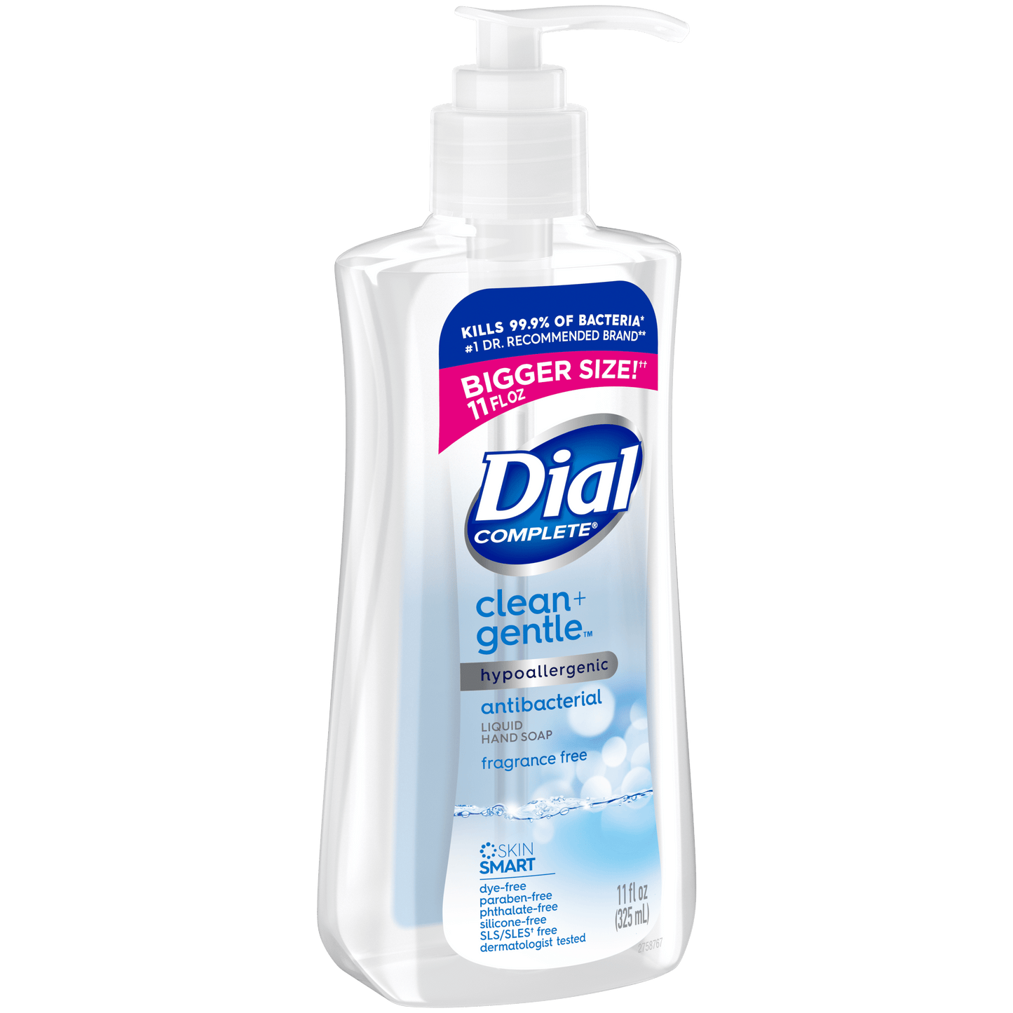 Dial Complete Clean + Gentle Antibacterial Liquid Hand Soap, Fragrance Free, 11 fl oz