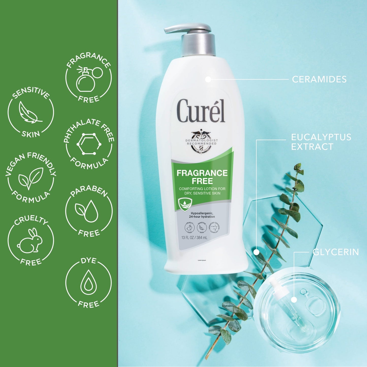 Curel Fragrance Free Lotion, Sensitive Hypoallergenic Lotion for Dry Skin, Dermatologist Recommended, 20 OZ